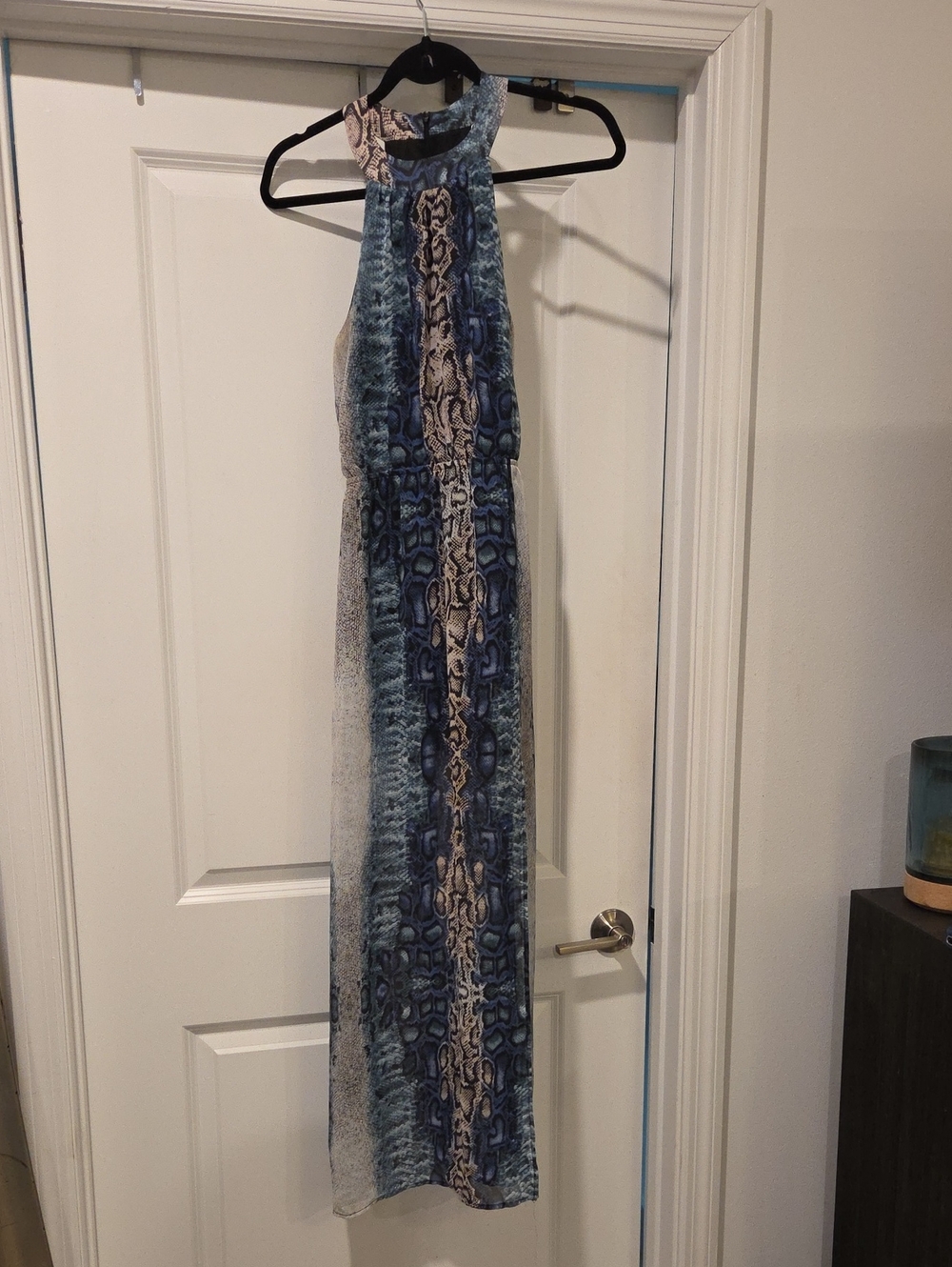 Bar III Blue Python Snakeskin Halter Maxi Dress XS MDW636